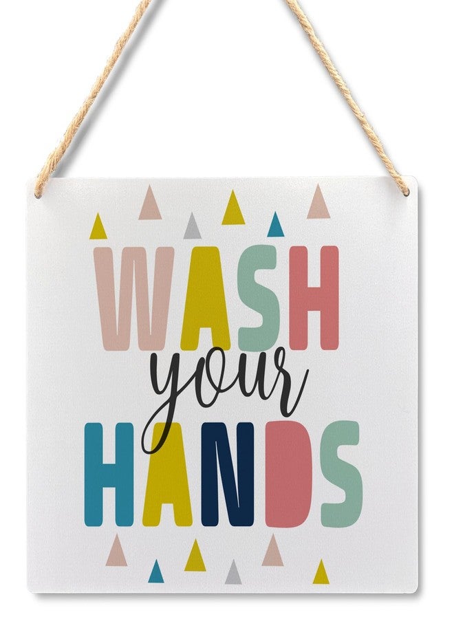 Ryeolo Kids Bathroom Wood Signs, Wash Your Hands Wall Hanging, Toddler Boy Girl Bathroom Decor, 10.2x7.8 Inches Wall Pediments - Image 1